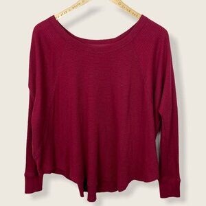 Free People Waffle Knit Red‎ Oversized Thermal Top Size XS Bohemian We The Free